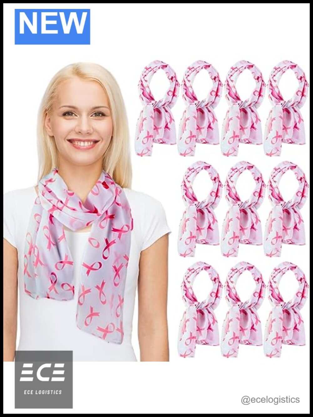 Chiffon Pink Ribbon Scarf Set Breast Cancer Awareness Lightweight Wrap